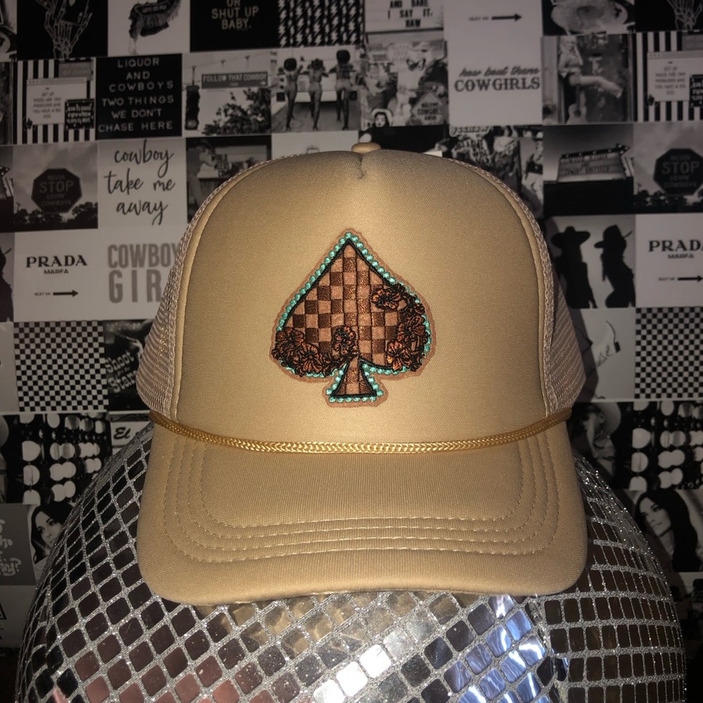 Checkered spade western turquoise trucker hat ballcap